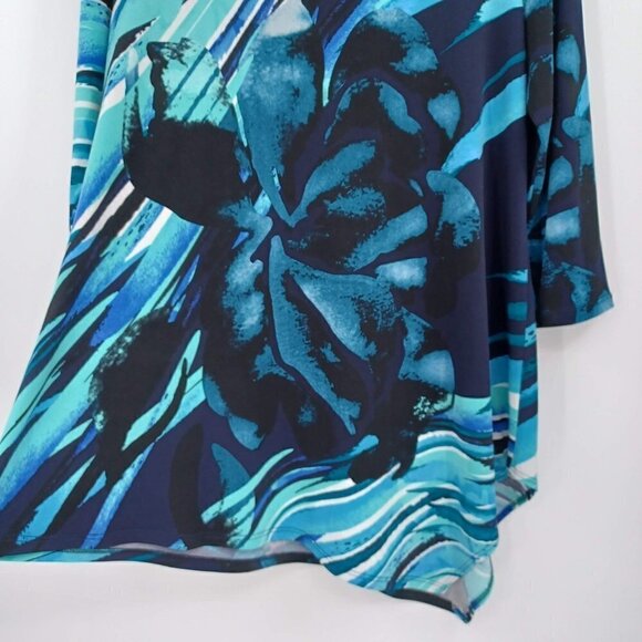 Clara Sun Woo Blue Floral Abstract Asymmetric Tunic Top Women's S Artsy Relaxed - Picture 4 of 8